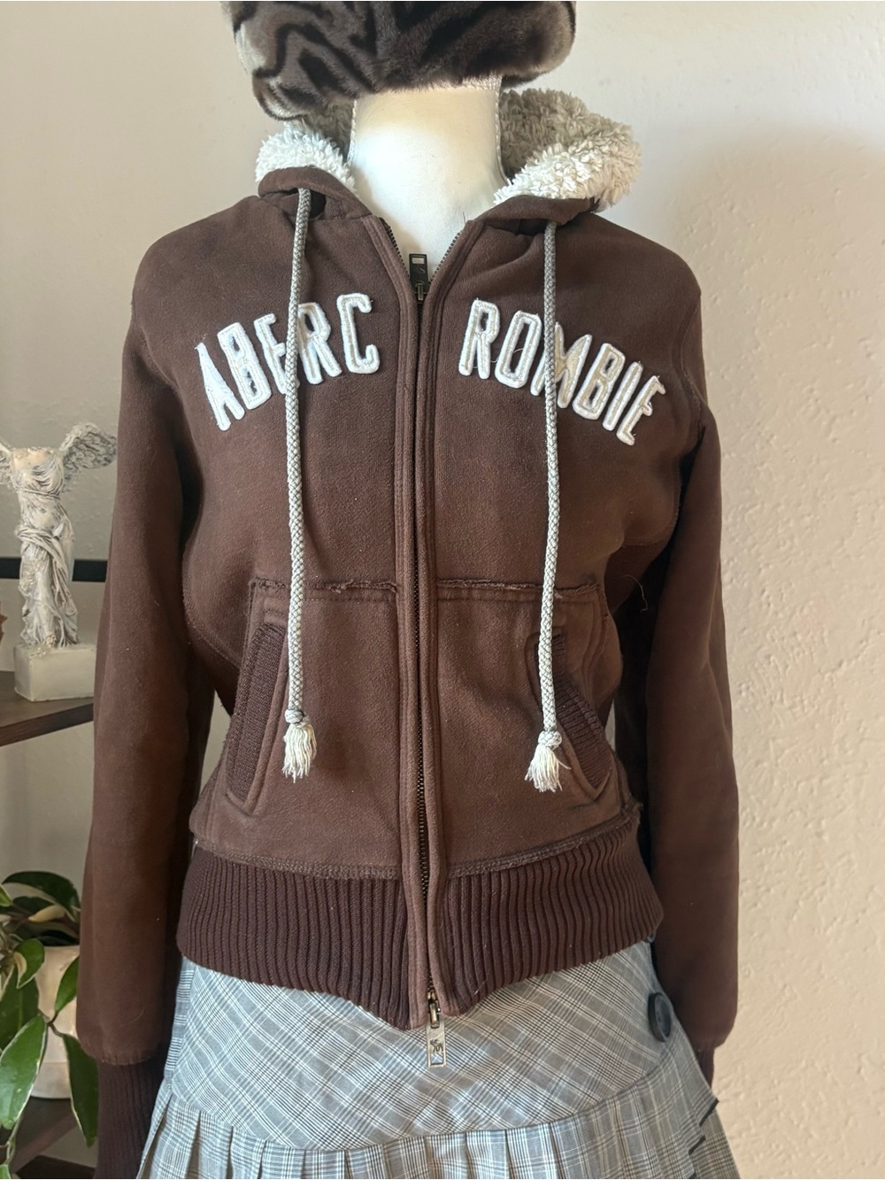 Abercrombie Brown Hooded Sherpa-Lined Bomber Jacket